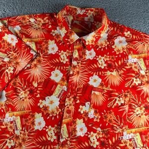 Retro Rifle Shirt Mens 2XL Red Bliss Vector Short Sleeve Floral Tropical